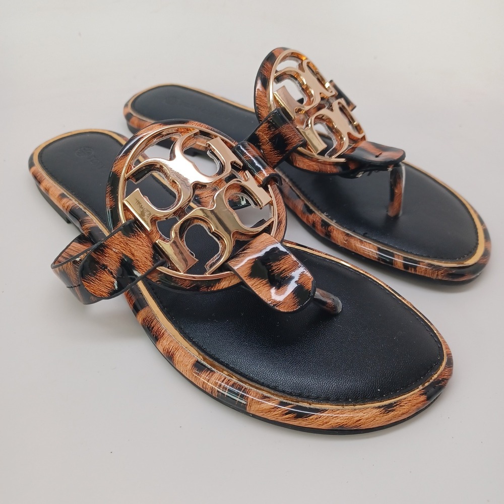 Tory Burch Sandal Patent Leopard Print Flats Womens US 7 or 7.5 - Picture 2 of 13